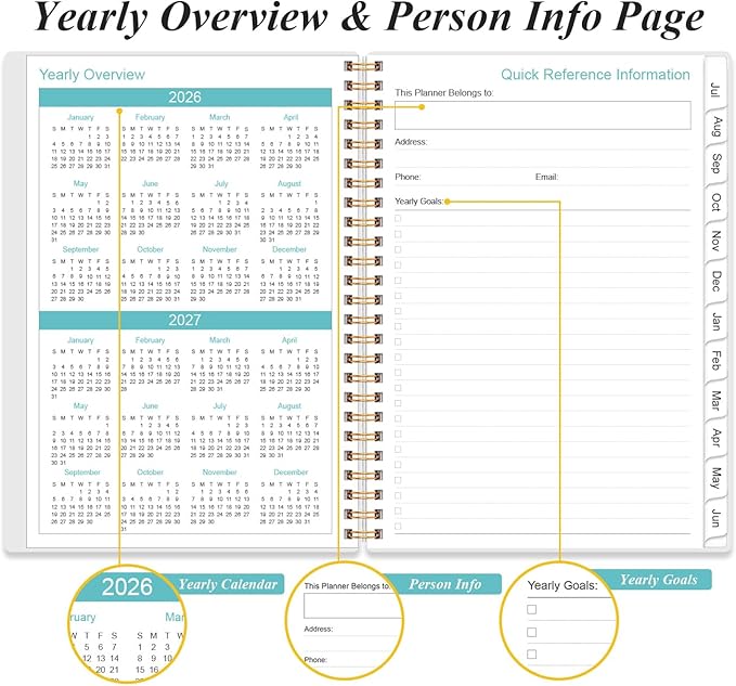 Daily Planner 2026-2027 Full Page Per Day- 2026-2027 Daily & Monthly Planner from July 2026 to June 2027, Day Planner 2026-27 with 12 Months Tabs, 6.4" x 8.5", Black Flowers