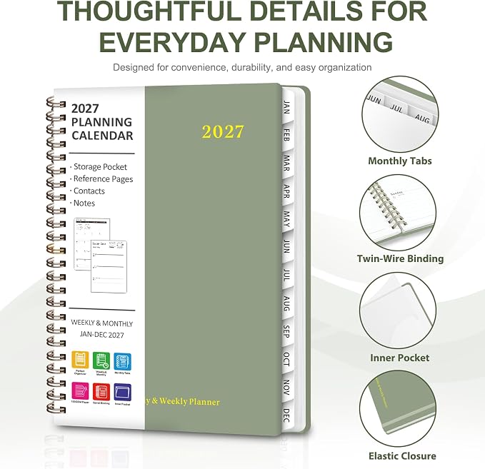 2027 Planner, Weekly and Monthly Calendar Planner Book, A5(6.3'' x 8.5'')