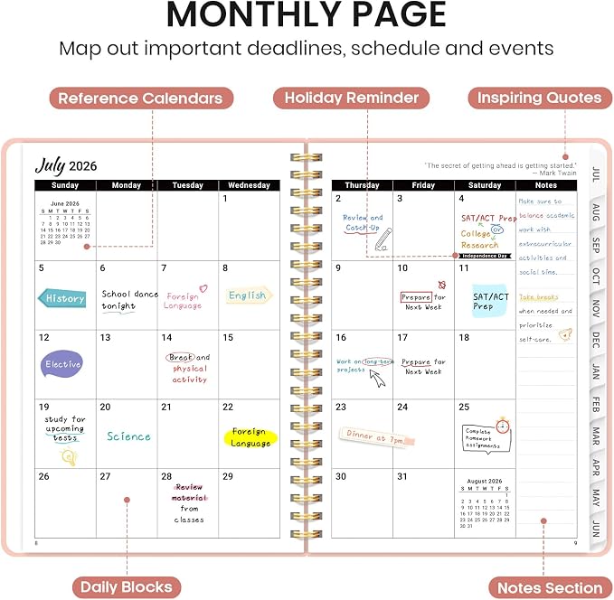 Taja 3 Pack Planner 2026-2027, Jul 2026-Jun 2027 Monthly & Weekly Planner | 6.3" x 8.5", Hardcover Academic Calendar for Women & Men, Teacher Student Planning Book for Office School Supplies, 3 Pink