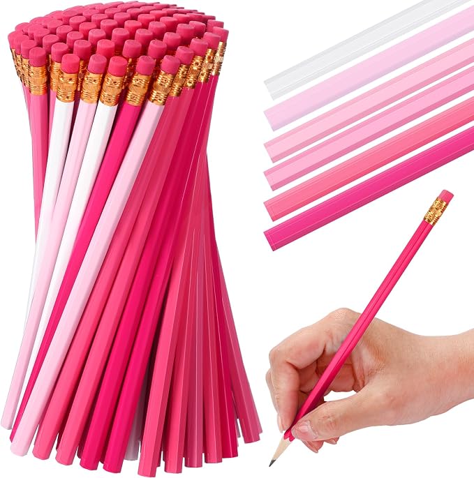 TecUnite 240 Pcs HB #2 Unsharpened Pencils with Eraser Wooden Hexagonal Graphite No 2 Pencils for Students Adults Gifts Exams School Office Sketching(Pink)