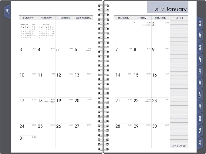 AT-A-GLANCE 2027 Planner, Weekly & Monthly, 5" x 8", DayMinder, Gray (GC2000727)