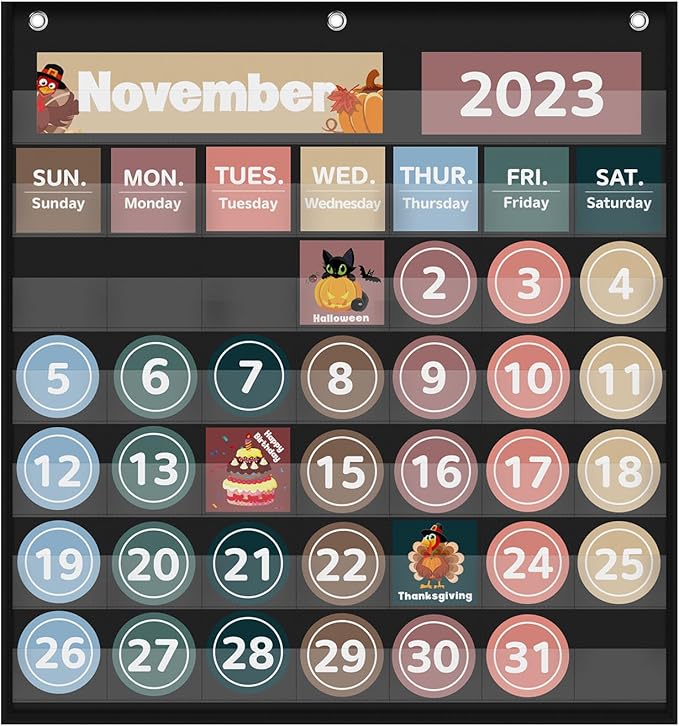 Boczif Monthly Classroom Calendar Pocket Chart (Black)