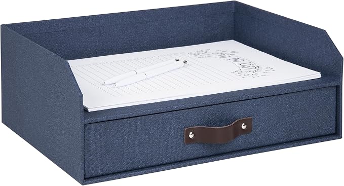 Bigso Walter Letter Tray for A4 or Letter Size Documents - Paper Tray Organizer for Desk with Storage Drawer and Stable Rubber Feet - 13.1in x 10in x 5.2in - Blue