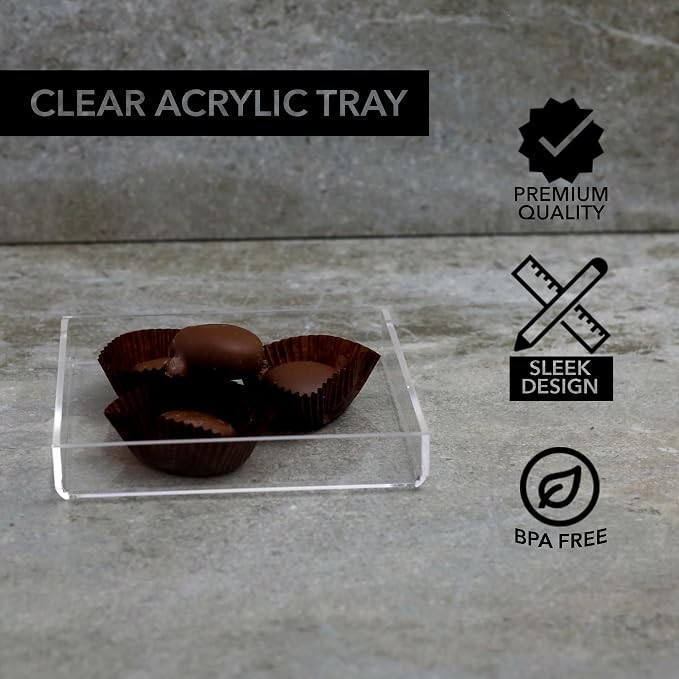 Clear Acrylic Organizer Tray, 6 x 6 Low-Profile Display & Vanity Tray – BPA-Free, Bathroom, Desk, Decor & Serving (Dry Use Only) - Made in USA