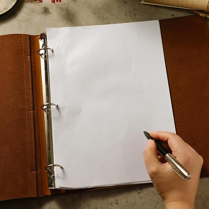 Teling 2 Pcs Leather 3 Ring Binder Holds 8.5 x 11 Inch Paper Binder Organizer Vintage Faux Leather Portfolio Folder Planner for Office Home Document Photo Diary Supplies (Antique Brown)