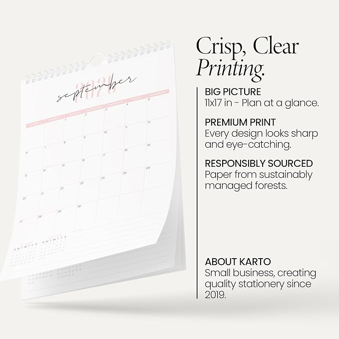 Karto Wall Calendar 2026-2027 11x17 in - Two Font Pink | July 2026 to December 2027, Vertical, Boosts Productivity, Easy Monthly Planning