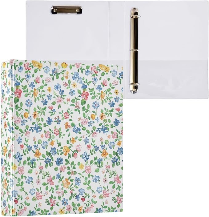 Flowers Boho 3 Ring Binders 1.5 Inch Round Rings Clear View Three Ring Binders Versatile Binder for Work School Office Supply 1 Pack
