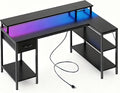 Alpen Corner Desk, 53 Inch L Shaped Desk with USB Charging Port and LED Light, Computer Desk with Storage Shelves & Monitor Stand, Corner Gamer Desk Table for Bedroom, Black