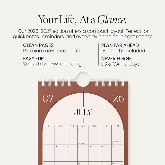 Karto Small Wall Calendar 2026-2027 6x9 in - Boho Color | July 2026 to December 2027, Vertical, Boosts Productivity, Easy Monthly Planning