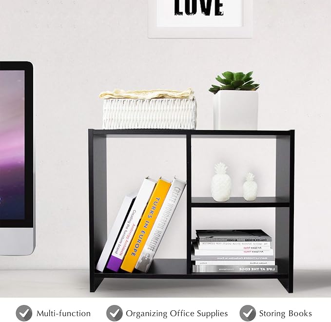 Jerry & Maggie Cubic 3-Tier Wooden Desk Organizer – Jet Black Free-Standing Office Storage Rack with Display Shelves for Home or Workspace, Perfect as Birthday Gift or Accessory Holder
