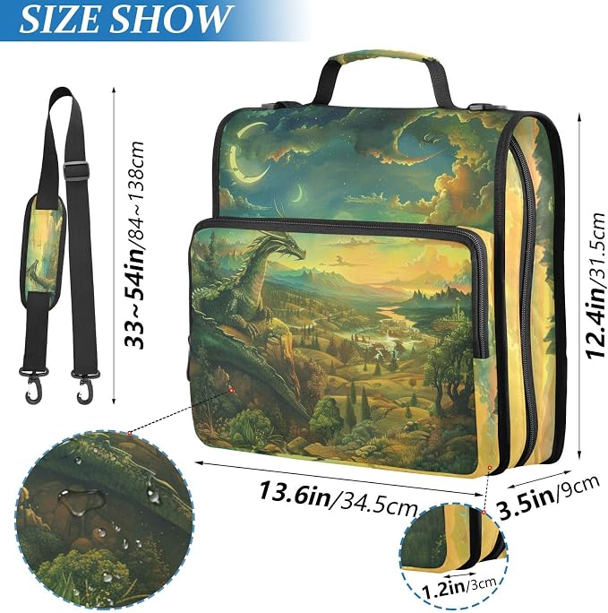 ALAZA Dragon in Landscape Zipper Binder 1.5 inch 3 Ring Binder Organizer with Shoulder Strap and Handle for Home Office Work