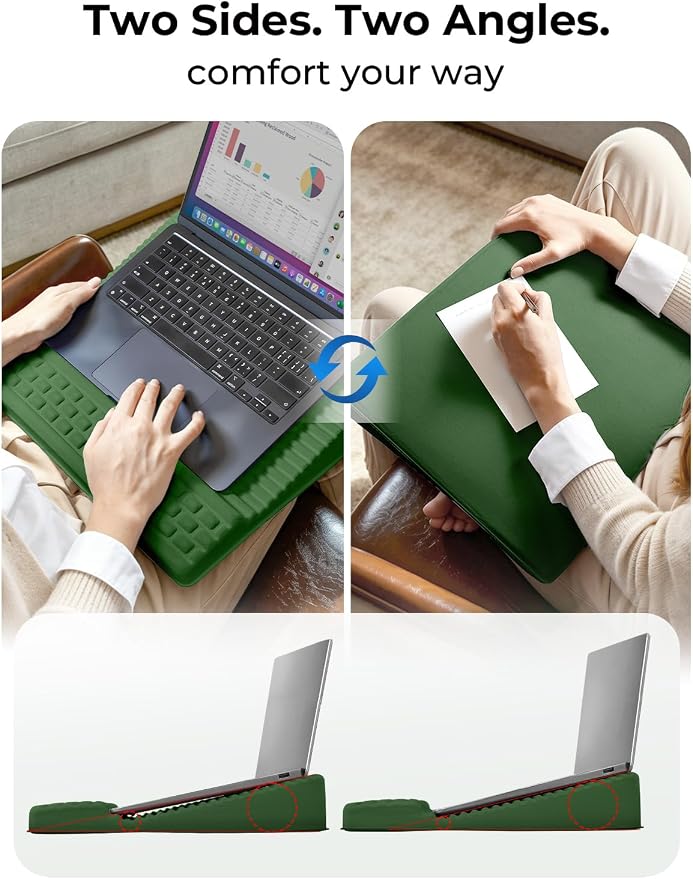 Adjustable Lap Desk with Wrist Rest, Reversible Laptop Stand | Cooling Grip Surface, Fits up to 17'' Laptop, Portable Lap Desk with Pillow Cushion,Computer Tray for Home Office,Grass Green