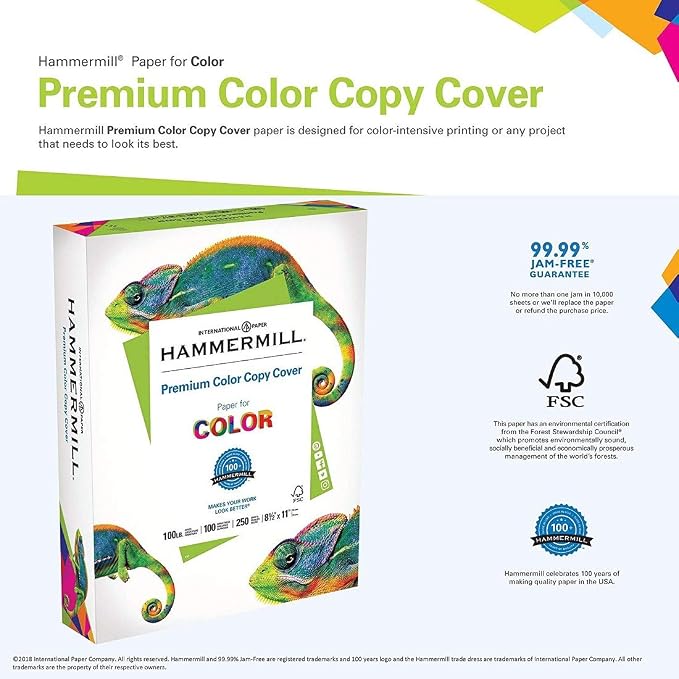 Hammermill Cardstock, Premium Color Copy, 100 lb, 17 x 11 - 3 Pack (750 Sheets) - 100 Bright, Made in the USA Card Stock, 133202C, White