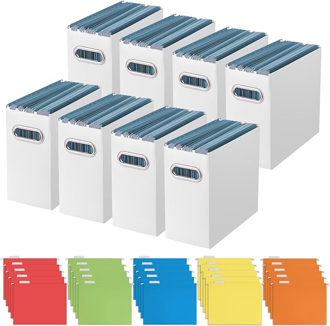 Oterri 6 Pack White File Organizer, Small Storage Box and 25 Pack Hanging File Folders