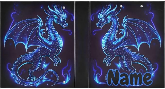 Custom 3 Ring Binder Dragon Blue Black 1.5" Round Ring Binders Personalized Name View Binder with 200 Sheet for Kids School Supplies Women Men Office, 1 Pack