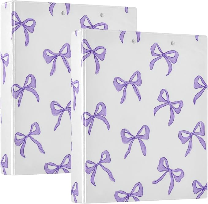 Purple Bow Round Ring Binders 1.5 Inch 3 Ring Binder with Clipboard Holds 200 Sheets Office Home School