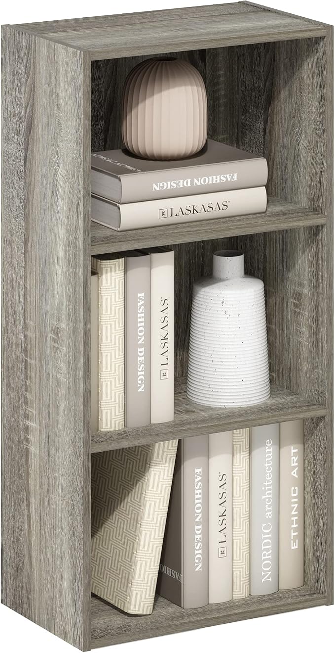 Furinno LUDER 3-Tier Book Shelf, Open Shelves Bookshelf, French Oak | 9 x 16 x 31.4, Closed Back, Modern Bookcase, for Living Room, Bedroom, Home Office