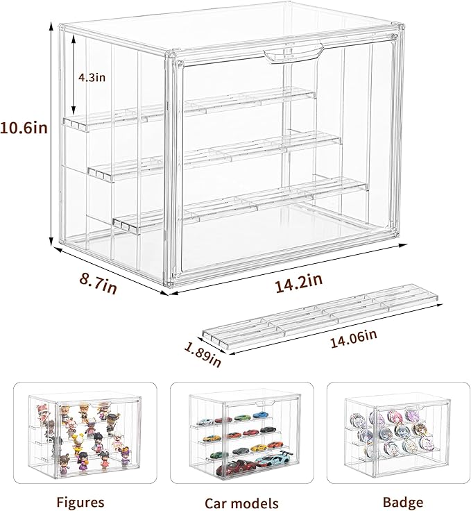 4 Layer Stackable Acrylic Figure Case for Collectibles Display Box,1 Pack | Removable Adjustable Partitions & Magnetic Door,Interlocking Stable Design,Dustproof Cover for Figurine Storage
