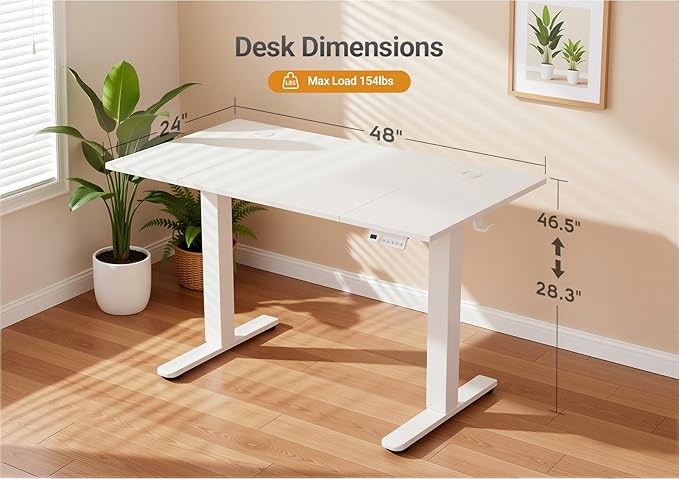 Claiks Electric Height Adjustable Standing Desk, 48x24 Inch, Cold White | Smooth Height Adjustment, 3 Memory Presets, Cable management hub & hook, Stable Steel Frame, 156 lbs Capacity, Easy Assembly