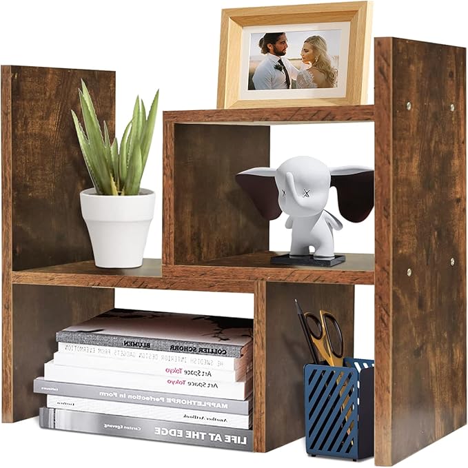 TY ARTS & CULTURE Expandable Wood Desktop Organizer Countertop Bookshelf | expandable desk bookshelf, multipurpose display shelf rack,countertop shelf, home office bookcase,tabletop storage