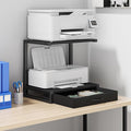 YAOHUOO 2-Tier Desktop Printer Stand with Fabric Drawer,17.3"x11.8" Black | Printer Table with Storage Shelf,Desk Organizer for Home Office,Fit Printer,Fax Machine,Scanner,Space Saving for Two Monitors