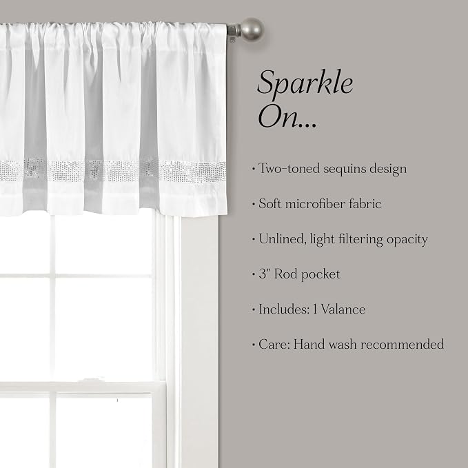 Lush Decor Night Sky Valance Curtain Single, 84"W x 18"L White & Silver - Extra Wide Curtains - Kitchen Curtains Valances For Windows - Bathroom Curtain