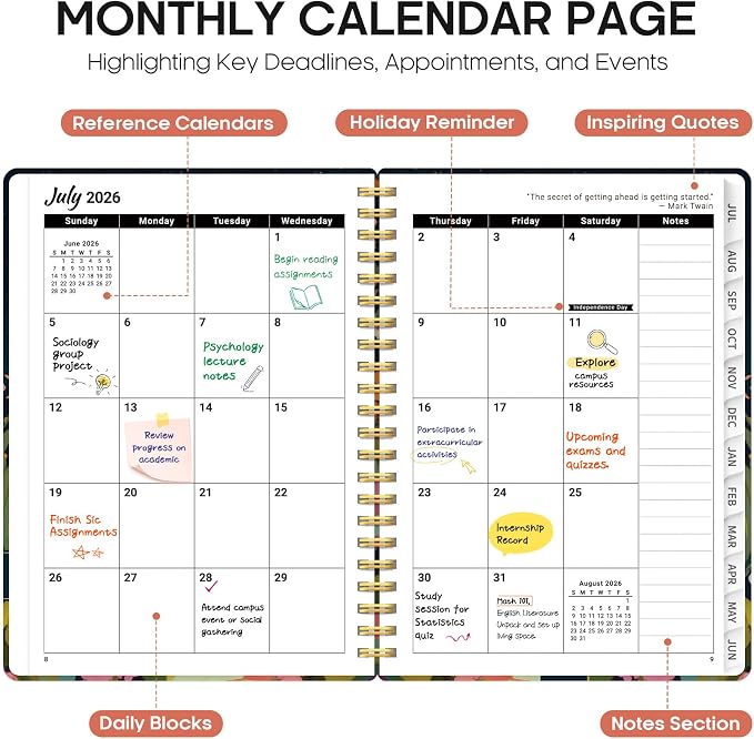 Taja Planner 2026-2027, Jul 2026-Jun 2027 Monthly & Weekly Calendar Planner | 6.3" x 8.5", Hardcover Academic Calendar, Teacher Student Agenda Book with Tabs, School Office Supplies, Humming Glow