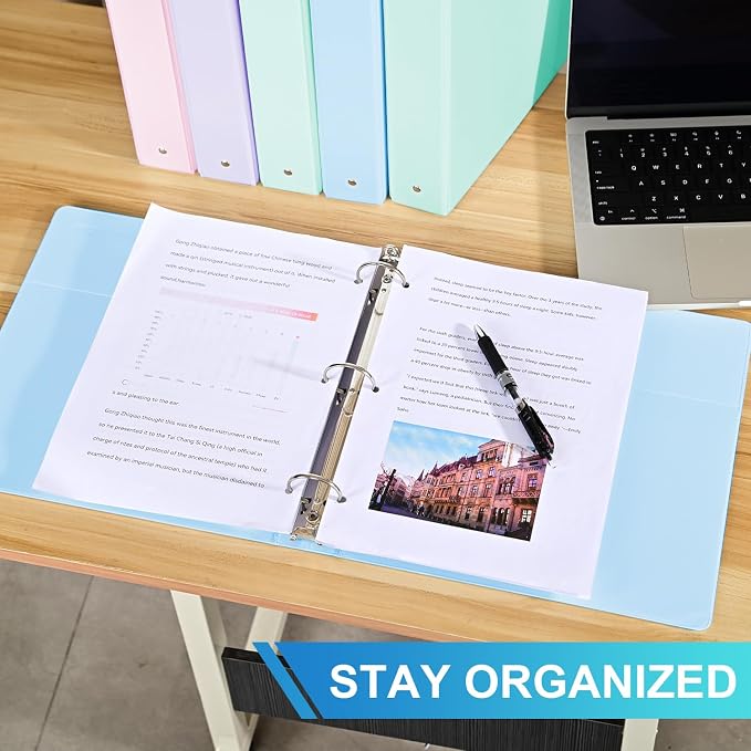 1.5'' 3-Ring-Binder with Pockets, 325 Sheets Capacity, 2 inch Binders fits 11" x 8.5" US Letter Size, Assorted 4 Pastel Colors - Ideal for School, Office, and Home Use (1.5 inch)