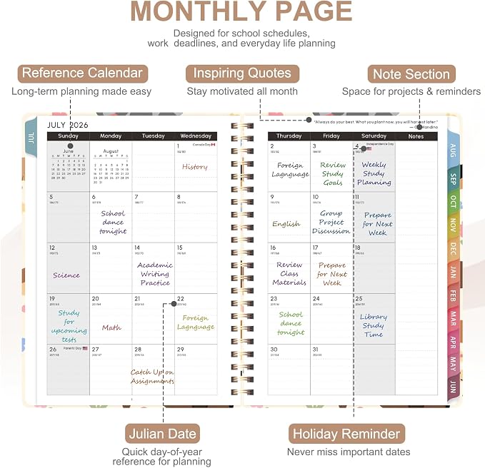 Planner 2026-2027, Weekly and Monthly Academic Year Calendar Planner, July 2026 - June 2027, Daily Agenda Book for Office School Supplies, Letter Size(8.5'' x 11'')