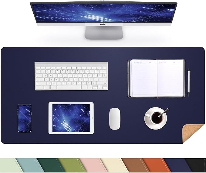 AFIING Desk Mat, Blue, 31.5" x 17", Cork Desk Pad Protector | Dual-Sided Cork & PU Leather, Waterproof, Non-Slip for Mouse Pad, Office, Home & Writing