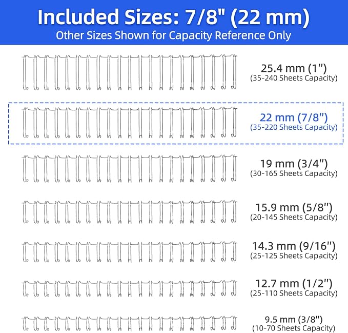 RAYSON 2:1 Wire Binding Spines 21 Loop, 7/8 Inch Silver, 220 Sheet, 50 Pack | 2:1 Pitch Binding Wire | Double Loop Wire Design | Binds Up to 220 Sheets | Letter Size Compatible | Smooth Page Turning
