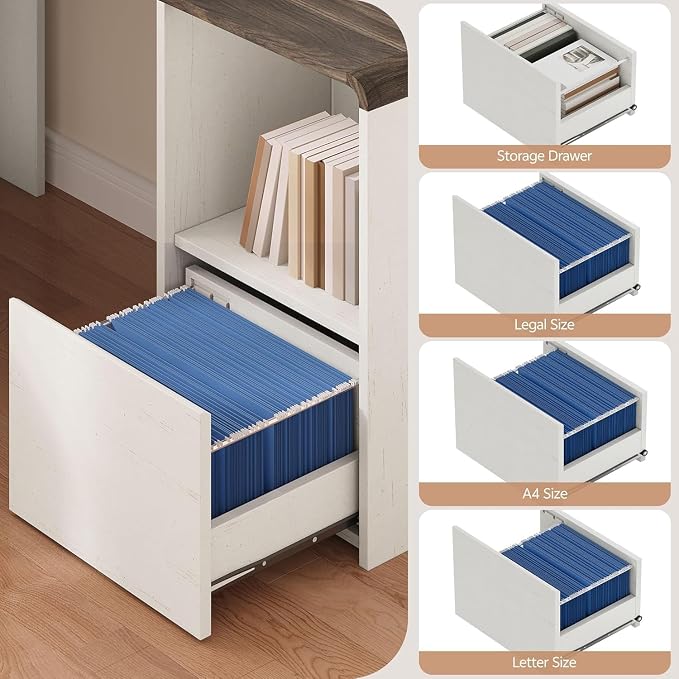 59'' Reversible L-Shaped Computer Desk, White | Corner Desk w/ Fluted Storage, Sliding Doors, Drawers & 4AC+USB-C. Reversible Fits Any Room Layout For Home Office