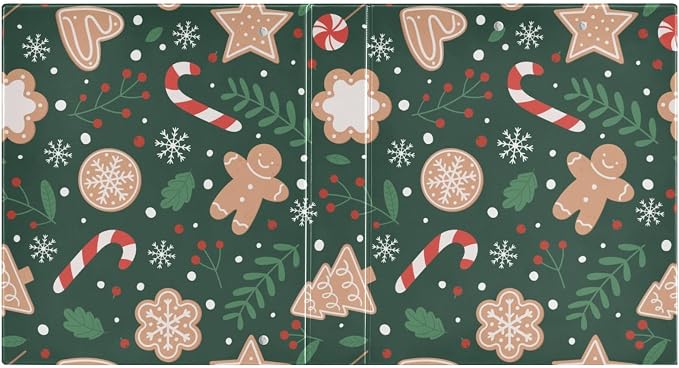 3 Ring Binder Christmas Gingerbread Snowflakes 1.5 inch Binders Three Ring Binders with Clipboard Fit 8.5'' x 11'' Paper 3 Interior PVC Clear Pockets for Office Supplies