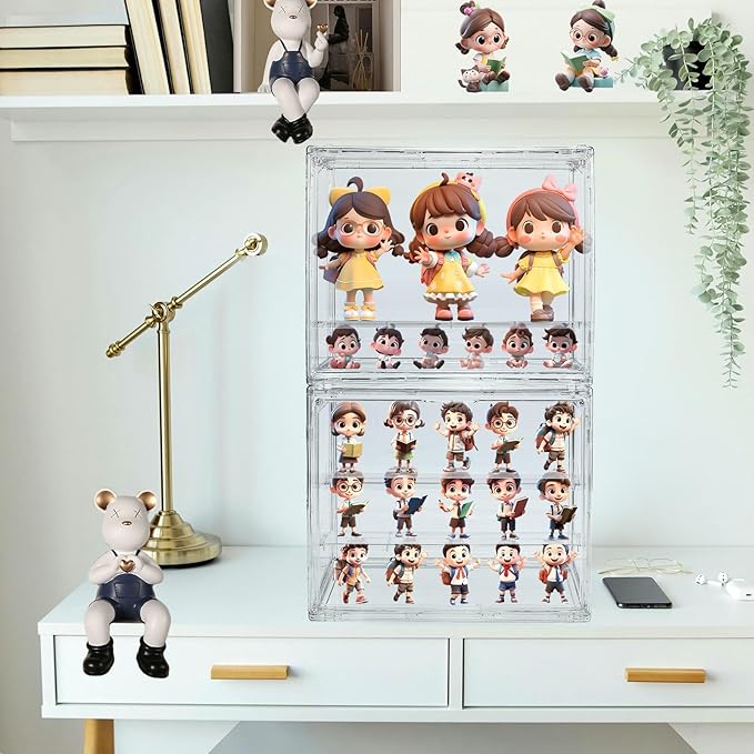 POLRAI 3 Packs Display Boxes for Figures Stackable Detachable Display Stand Dustproof Showcase Storage for Collectibles and Action Figures Mini Toys (3 Tiers)