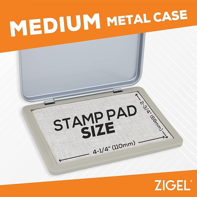 Metal Case Stamp Pad Medium Size, Black Color - Size: 3" x 4" - Choose from 15 Ink Colors
