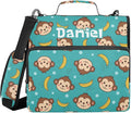 Custom Cartoon Animals Teal Print 3 Ring Zipper Binder with Shoulder Strap & Handle 1.5 Inch D-Ring Zippered Bag with Multiple Pocket, Personalized Binder Organizer for School or Office
