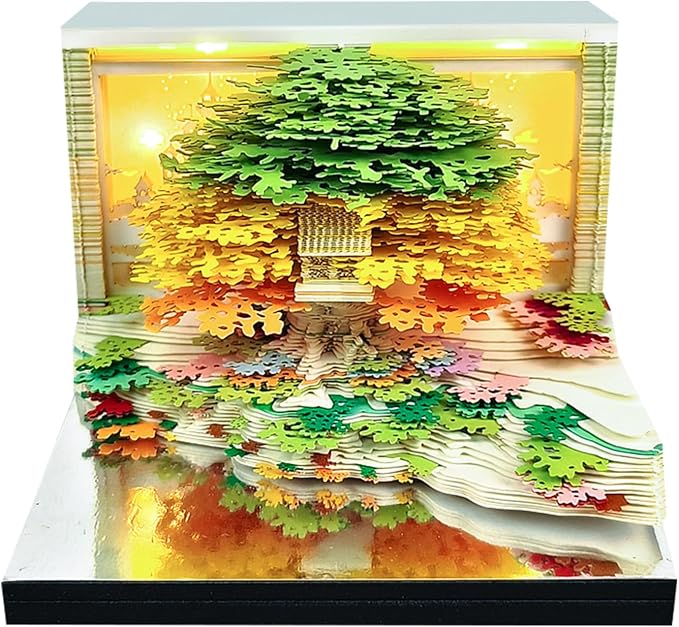 3D Time Piece Calendar, 2027 Desk Calendar With LED Light, 3d Tree Memo Pad Creative Desk Calendar, Christmas Gift for Colleague Friend, Desktop Decoration