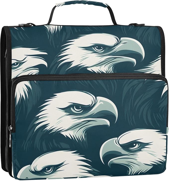 Eagles Head 3 Ring Binder Bag 1.5 inch Binder Organizer with Zipper Shoulder Strap 500 Sheet Documents Storage for School Office