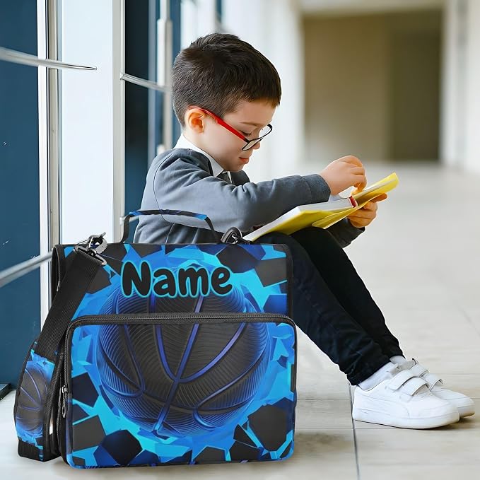 Custom Blue Basketball 3 Ring Binder Bag 1.5 inch Personalized Name Binder Organizer 500 Sheet Documents Storage for School Office