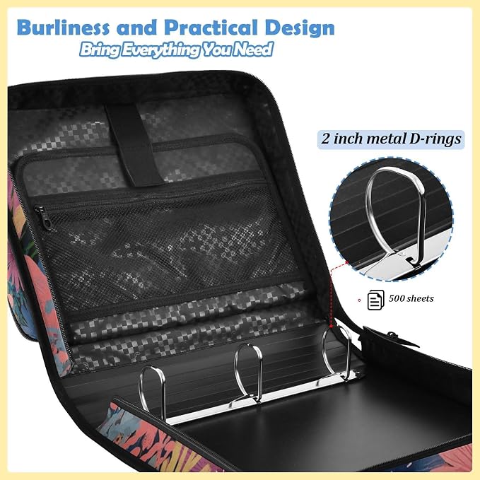 Cute Cat Zipper Binder File Organizer Bag 3 D-Ring | with Shoulder Strap, Holds 500 Sheets & 14in Laptop, 3 Ring Binder for Office Supplies
