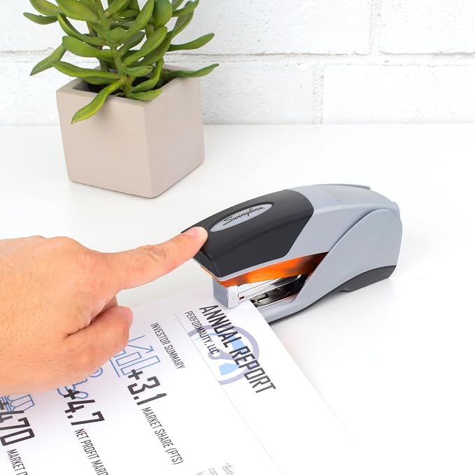 Swingline Stapler, Desktop Stapler, Compact Size, 25 Sheet Capacity, Optima 25 Reduced Effort, Orange/Gray (66412)