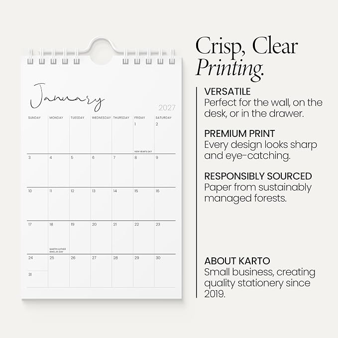 Karto Small Wall Calendar 2026-2027 6x9 in - Cursive | July 2026 to December 2027, Vertical, Boosts Productivity, Easy Monthly Planning