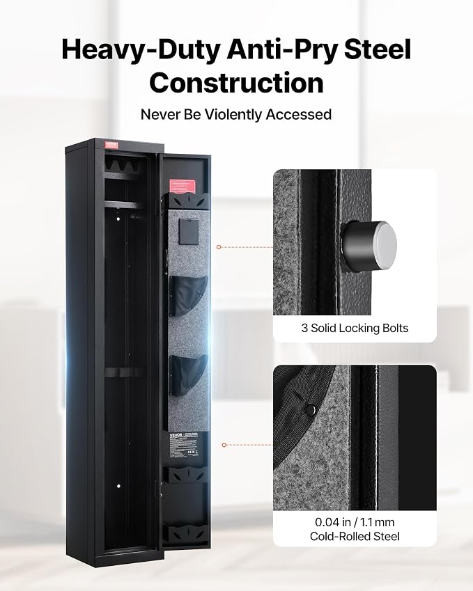 VEVOR Gun Safe, Heavy Duty Cold-Rolled Steel Rifle Cabinet with Digital Keypad & Key, Large Long Gun Cabinet with Magazine and LED Lighting, Adjustable for Rifles, Pistols, Shotgun(Assembly Required)