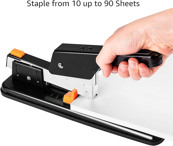 Amazon Basics Heavy-Duty Stapler, 90 Sheets High Capacity, Non-Slip, Large Office Stapler with 1000 Staples, Black