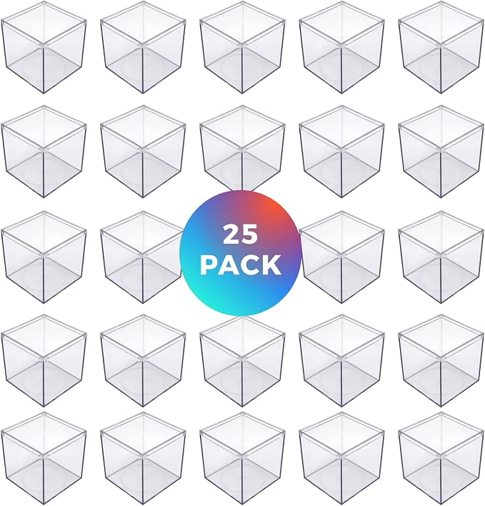 25-Pk Clear Acrylic Boxes with Lids, 4x4x4in, Candy, Party Favors & Gifts | Clear 4x4x4in boxes for candy gifts & party favors, ornaments & collectibles. BPA-free, made in USA.