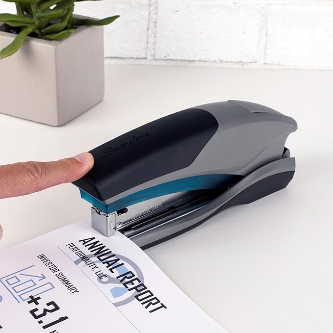 Swingline Stapler, 25 Sheet Capacity, Optima 25, Jam Free, Reduced Effort, Soft Grip, Blue and Gray (66404)
