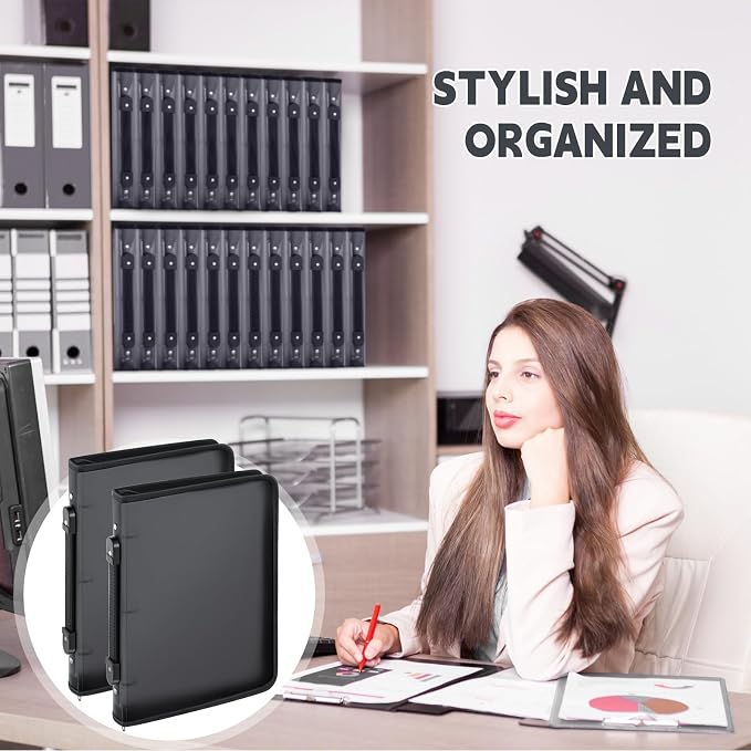 Teling 8 Pcs 1 Inch Zipper Binder 3 Ring Organizer, Black | Secure Zipper Closure, Refillable 3 Ring Design, Handle Carry, Fits Letter Size Papers for School, Office and Projects