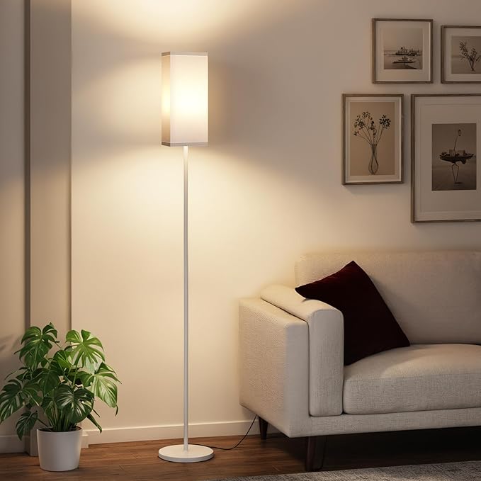 64.6" Floor Lamp, Pole with Foot Switch, Modern Standing Lamp Lampshade, Minimalist Freestanding Lamp (Bulb Not Included), for Living Room, Bedroom Office ETL Listed, White WCW07LD05