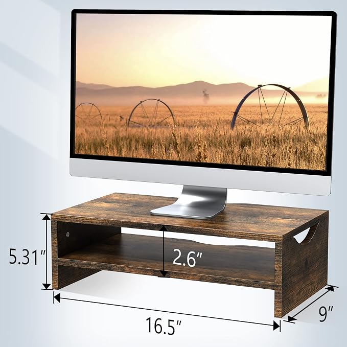 Zimilar Monitor Stand Riser, 2 Tiers Wood Laptop Computer Monitor Riser | for PC Screen, iMac, Desktop Screen Monitor Stand Riser with Storage for Home Office