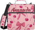 Custom 3 Ring Zipper Binder Bow Cherry Pink Personalized Name 1.5 inch Binders Large Capacity Multi Pockets for School Office Supplies
